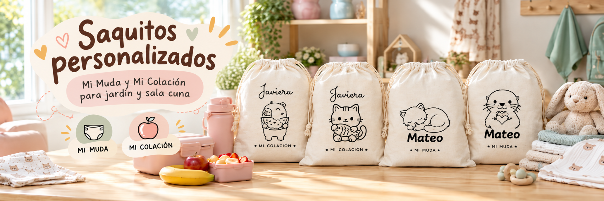 Saquitos personalizados para jardin y colacion